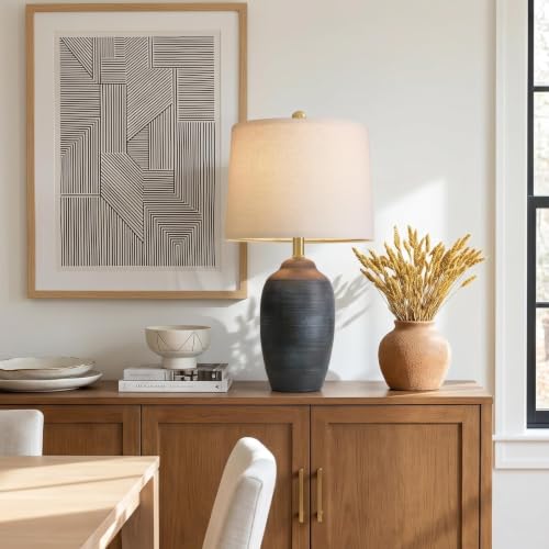 24.5" Vintage Ceramic Table Lamp for Living Room Black Single | Farmhouse Small Nightstand Lamps for Bedroom, Rustic Stone-Textured Ceramic, Home Decor for Bedside, Side End Table, Buffet - color: 24.5" Black-Single