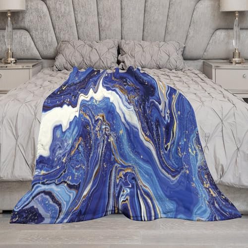Marble Throw Blanket Blue Abstract Gold Powder Pattern Soft Lightweight Warm Plush Blankets for Sofa Bedroom 30"x40" - color: Marble-1, size: 30"x40"