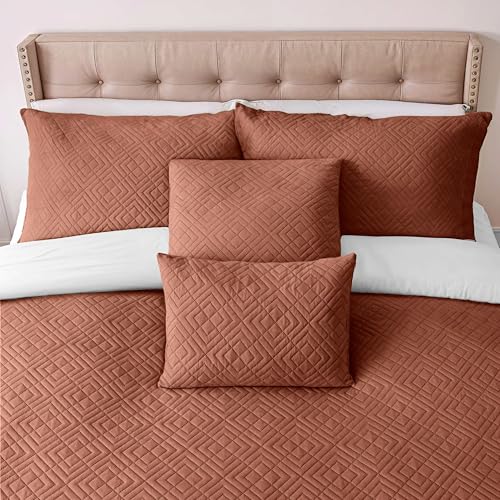 Clara Clark Quilts Twin Size - All Season Bedspread Coverlet Set, Pinsonic Weave Lightweight Bedding Set - 5 Piece Twin Quilt Set with Pillow Shams, Mocha - Twin Diamond - color: 36 – Mocha – Diamond, size: Twin