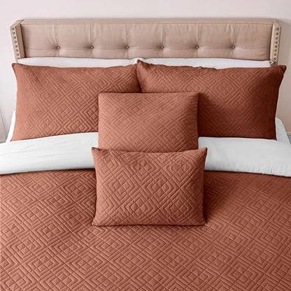 Clara Clark Quilts Twin Size - All Season Bedspread Coverlet Set, Pinsonic Weave Lightweight Bedding Set - 5 Piece Twin Quilt Set with Pillow Shams, Mocha - Twin Diamond - color: 36 – Mocha – Diamond, size: Twin