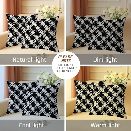 Houndstooth Throw Pillow Covers Set of 2, Modern Contemporary Geometric Abstract None Black Soft Velvet Washable Decorative Pillow Cases for Living Room Apartment Bed Sofa Decor 12x12 Inch - size: 12" x 12" (Pack of 2)