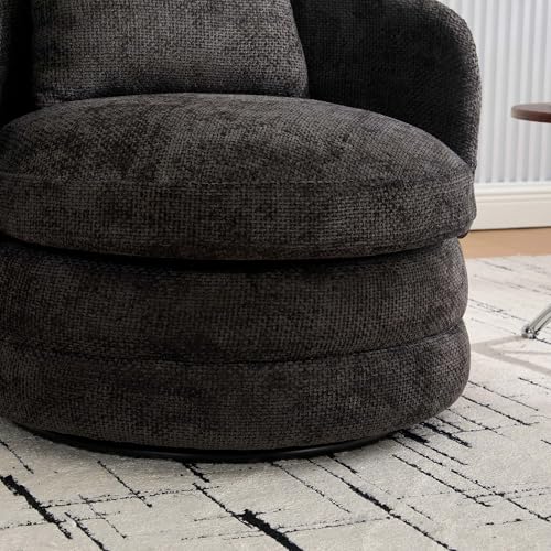 360° Small Swivel Accent Chair, Round Swivel Barrel Chair with Round Backrest & Wide Seat, Comfy Chenille Barrel Chairs for Living Room, Bedroom Easy 15-Min Assembly, Boucle (Dark Gray) - color: Dark Gray