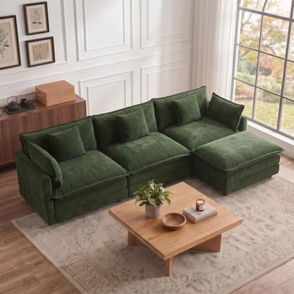 103.8" Chenille L Shaped Modular Sofa with Ottoman,Green | Randomly Assemble Modular Sofa Sets, Modern Recliner Deep Seat Sofa Set for Living Room,Office - color: Green, size: 3S+1O