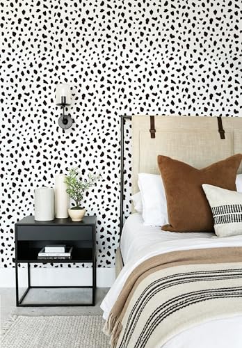 Yasinet Black Peel and Stick Wallpaper Black and White Wallpaper | 17.3"×393.7 "Polka Dot Contact Paper Modern Removable Self Adhesive Wall Paper Waterproof for Bathroom Bedrrom Cabinet Vinyl - color: Black/White, size: 17.3"×393.7''