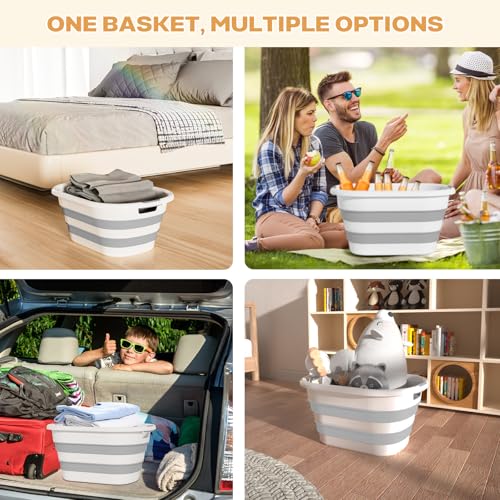 43L(11.5Gallon) Collapsible Laundry Baskets Plastic (Grey, 2 Packs) | Pop Up Laundry hamper/Storage Container, Foldable Laundry Basket with Large Capacity,Sturdy,Space Saver - color: Grey