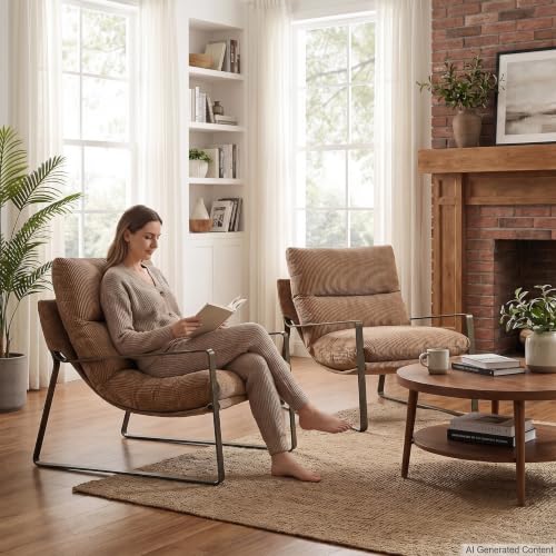 Set of 2 Modern Accent Chair, Linen Living Room Chair, Khaki | Comfy Armchairs, Upholstered Lounge Armchair, Removable Seat Cushion, Bronze Metal Frame, For Reading Room, Bedroom, Balcony - color: Khaki-bronze Legs, size: 2PCS
