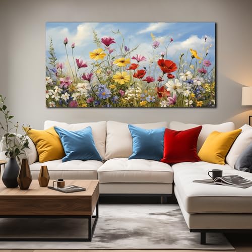 Flower Pictures Wall Decor for Bedroom Women Colorful Wall Art | Large Floral Picture For Living Room,Home Hotel Hallway Dining Room Wall Decoration Ready To Hang 29 x 58 Inch - color: Yellow Red White, size: 58"L x 29"W