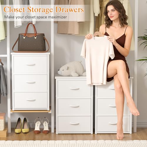 DAOUTIME 2-Pack Stackable Storage Drawers (6 Drawers Total), White Closet Organizer with Wooden Top & Metal Frame, Freestanding or Stackable Dresser for Bedroom, Living Room, Under Bed