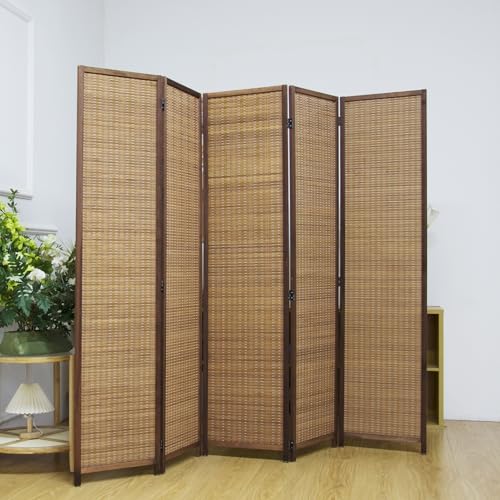 5 Panel Bamboo Room Divider Screen,5.6 FT Tall Bamboo Divider Folding Privacy Screen,Freestanding Panel Divider for Room Seperation,Brown - color: Brown, size: 5 Panel