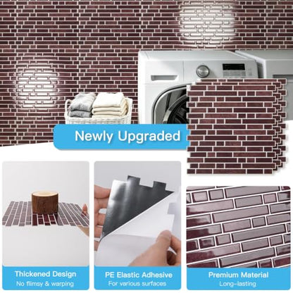 Art3d 10-Sheet Heavy-Duty Peel and Stick Backsplash, Waterproof Wall Tiles Stick on Kitchen Backsplash Living Space, Dark Burgundy - color: Dark Burgundy, size: 12 x 12 Inch