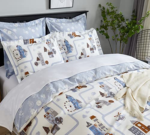 DAUAOTO Kids Duvet Cover Twin Size Set, Boys Cotton Bedding Road Map Landscape Pattern, 1 Zipper Closure 68x86 Cover + 1 Sham, Blue Town - color: Pattern 7#, size: 68"x86" Twin Cover + 1 Sham