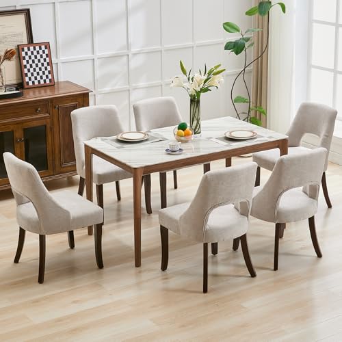 UVV Wooden Dining Chairs Set of 4, Mid Century Modern Upholstered Dining Room Chair Kitchen Chairs, Chenille Dinner Chair with Solid Wood Legs for Kitchen Dining Room, Light Grey - color: Light Grey, size: Set of 4