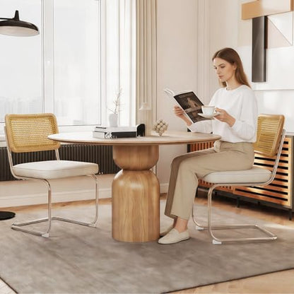 Rattan Dining Chairs Set of 2,Velvet Cesca Chair Kitchen Chair,Beige | VICBARLEY Mid Century Modern Dining Chairs,Wood Cane Backrest&Chrome Base,Upholstered Side Chair for Dining Room,Kitchen - color: Beige, size: Set of 2