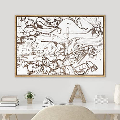 SIGNWIN Framed Canvas Print Wall Art Brown Paint Stroke Graffiti Landscape Abstract Geometric Illustrations Modern Art Minimalism Relax/Calm Zen for Living Room, Bedroom, Office - 16"x24" Natural - color: A11-2211-n09, size: 24"L x 16"W
