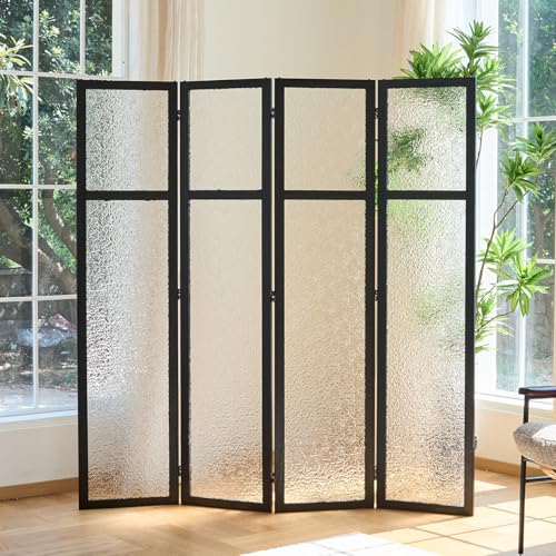 4 Panel Acrylic Room Divider Privacy Screen - Freestanding Frosted Translucent Partition, Lightweight Modern for Home Office Studio (Black, 4 Panels) - color: Black