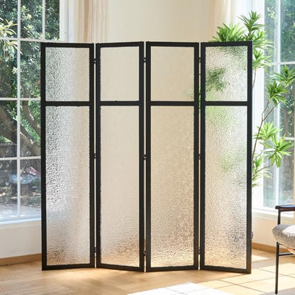4 Panel Acrylic Room Divider Privacy Screen - Freestanding Frosted Translucent Partition, Lightweight Modern for Home Office Studio (Black, 4 Panels) - color: Black