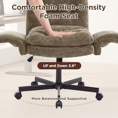 FiveWillowise Cross Legged Office Chair with Flip-up Arms&Low Back,Brown | Criss Cross Chair With Thicken Wide Seat,Lounge Makeup Vanity Chairs with Side Pockets,Comfy Home Office Desk Chair,Chenille - color: Brown