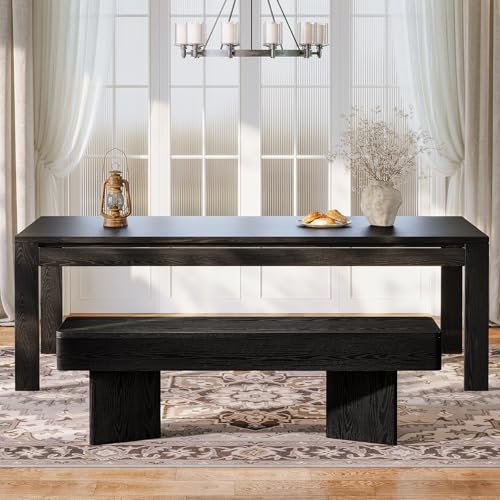 Tribesigns 47.24" Dining Bench, Modern Black Dining Table Bench with Sturdy Base, Wooden Kitchen Seating for Living Room, Entryway