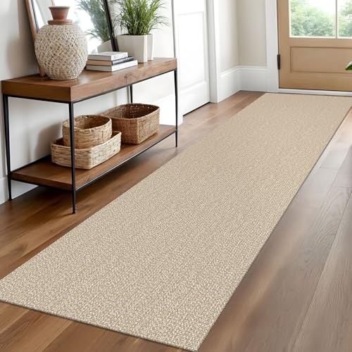 Washable Runner Rug 2x10 Ft Non Slip Runners for Hallways Long Cotton Rubber Backed Kitchen Runner Braided Indoor Floor Carpet Runners for Entryway, Hallway, Kitchen, Send/Beige | Washable Braided Runner Carpet, Non Slip Rubber Dot Backed, For Hallway, Ki