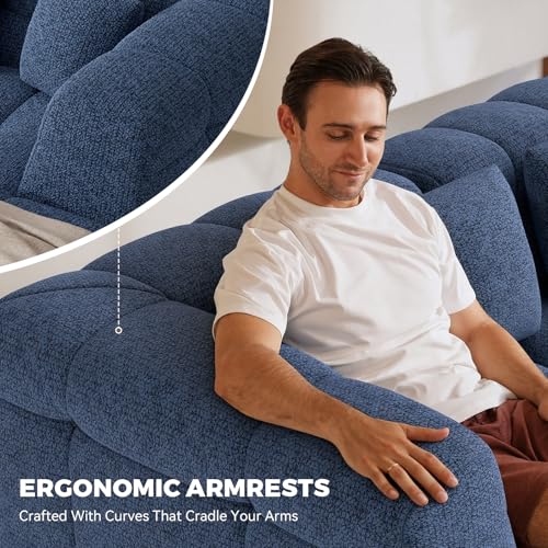 107" Modern Boneless Couch with L - Shaped Chaise, Comfy Chenille Modular Sectional Sofa with Tufted Design, Deep Seat Upholstered Sofa Bed, No - Assembly Sectional Couch, Blue - color: Blue