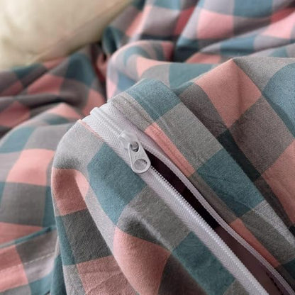 mixinni Plaid Duvet Cover Set Twin Purple - Soft Washed Cotton Modern Geometric Bedding Set with 2 Pillowcases, Pink Blue Gingham Grid Twin Duvet Cover for Men & Women, Soft & Lightweight - color: 02 - Purple/Pink/Blue Plaid, size: Twin