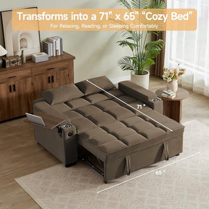 66" Multi-Functional Pull-Out Sofa Bed with Hidden Side Table, Storage Armrests, Built-in Charging Port, Spring Mattress, Solid Wood Frame – Ideal for Small Spaces, Easy Assembly - color: 1007-k