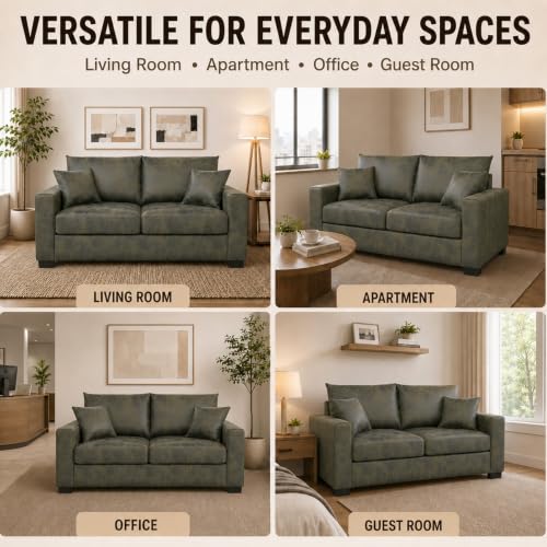 69'' Loveseat Sofa,Modern Fabric 2-Seater Sofa with 2 Pillows(Olive Green) | Small Couches for Living Room, Office,Apartment, Small Spaces,21 in Deep Seat - color: Olive Green