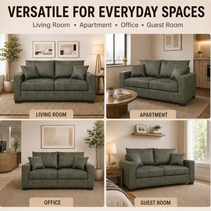 69'' Loveseat Sofa,Modern Fabric 2-Seater Sofa with 2 Pillows(Olive Green) | Small Couches for Living Room, Office,Apartment, Small Spaces,21 in Deep Seat - color: Olive Green