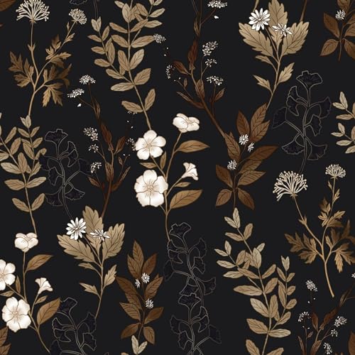 Vintage Dark Black Gold Floral Peel and Stick Wallpaper 17.4" x 78" | Renter Friendly, Removable & Waterproof, Vinyl Easy Install for Bedrooms, Bathrooms, Kitchens, Cabinets and Home Decor - color: Black, size: 17.4" x 78"