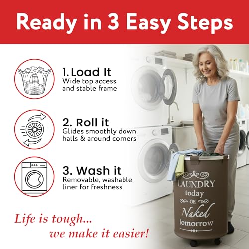 Laundry Trolley 360 - color: Brown, size: Swivel Wheels