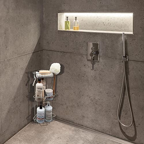 ToiletTree Products Stainless Steel Floor Shower Caddy - Corner Caddy Shelf for Bathroom and Bath Storage - Rust-Proof Caddy for Shampoo, Soap, and More