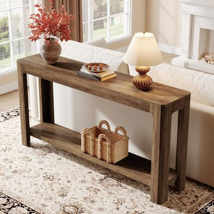 Tribesigns 63 Inch Entryway Console Table, 2-Tier Farmhouse Narrow Sofa Table Behind Couch, Accent Entrance Console Furniture for Entryway, Foyer, Hallway, Rustic Brown - color: Rustic Brown