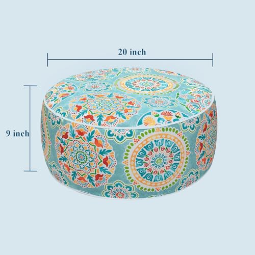 FUNHOME Inflatable Stool Ottoman Footrest with Handle D20 xH9-Cyan Circle | Indoor Outdoor Footrest Seat, Water-Repellent, Footstool Pouf for Home Patio Garden and Camping Use - color: Cyan Circle