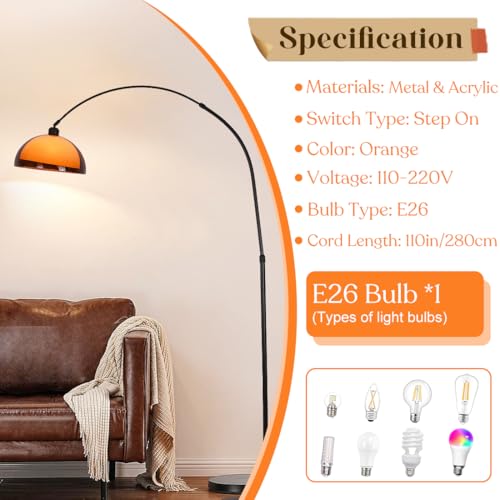 Arc Floor Lamp for Living Rooms Orange Mushroom Two-Layered 70" Modern Floor Lamp with Marble Base Arch Standing Lamp for Living Rooms, Home Offices, Dining Rooms, Bedrooms,Acrylic Lampshade