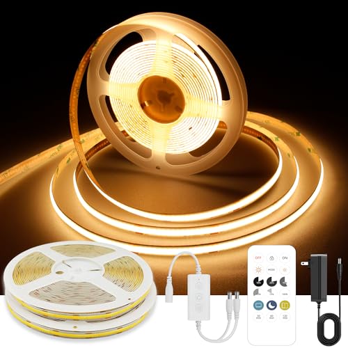 AXMOTUT 65.6ft COB LED Strip Light Warm White, High Bright LED Strips with 320LEDs, RF Remote and UL Power Supply, 2700K Dimmable LED Lights for Bedroom,Kitchen, DIY Home Decoration, 2 Rolls of 32.8ft - size: 2700K/65.6ft