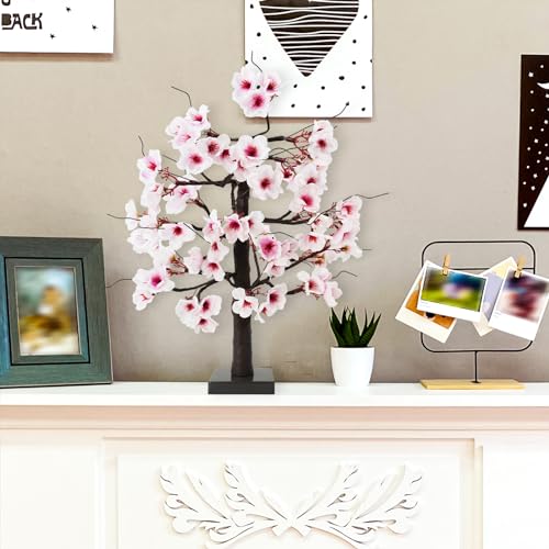 24IN Lighted Cherry Blossom Tree 24 Warm White LED Tabletop Artifical Bonsai Tree with Timer Battery Operated for Wedding Party Spring Christmas Home Indoor Japanese Room Decor - size: 24 INCH