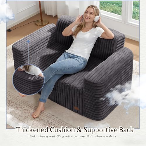 ZurNesfure Sofa Couch Loveseat Boneless Sofa with Pillow Darkgrey,Loveseat | No Assembly Need, Modern Couch with deep seat and Washable Cover Cloud Sofa for Living Room Bedroom Apartment - color: Stripe Darkgrey, size: Loveseat