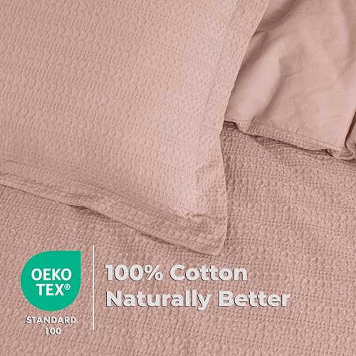 Dreamology Waffle Duvet Cover, King Duvet Cover Set, 100% Cotton Waffle | Duvet Cover with Zipper Closure, Soft Luxury Textured & Breathable,King Bedding Set, 3 Pieces (Dusty Pink) - color: Dusty Pink, size: King