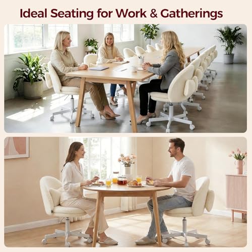 GTPLAYER Velvet Tall Office Chair with Wheels Vanity Chairs with Back, Versatile Height Use: Office to Bar Stools Small Ergonomic Comfy Armlees Computer Desk Chair with Bow Lumbar Pillow for Gift - color: Tv-cloud