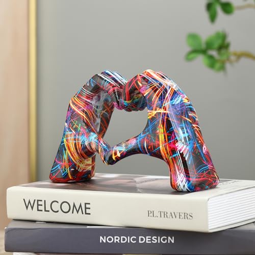 Heart Hands Sculpture Room Decor Hand Heart Statue Bracelet Holder Decorative Hand Art for Bedroom Living Room Bookshelf and Coffee Table