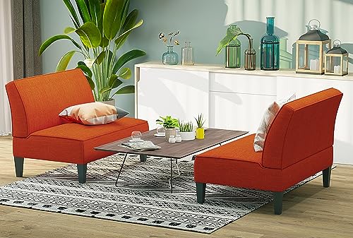 Small Loveseat, Orange Mini Sofa Couch Accent Upholstered Bench with Back Living Room Bedroom Office Armless Love Seat Settee - color: Orange