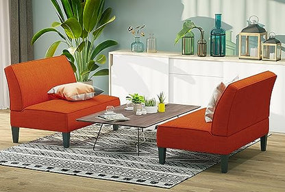 Small Loveseat, Orange Mini Sofa Couch Accent Upholstered Bench with Back Living Room Bedroom Office Armless Love Seat Settee - color: Orange
