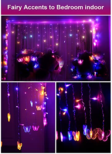 Butterfly Fairy Lights for Bedroom Curtain Ceiling Wall Decor USB Plug-in 120 Led 19.7FT Twinkle String Light with Remote, for Toddler Teen Girls and Christmas Decorations