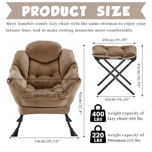 Lazy Chair with Ottoman, Comfy Reading Chair, Brown | Cushioned Seat with Foldable Ottoman and Side Pocket, Lounge Chair for Bedroom, Living Room, Dorm and Small Spaces - color: Brown