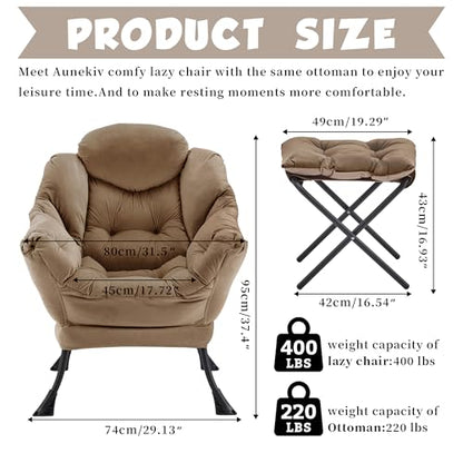 Lazy Chair with Ottoman, Comfy Reading Chair, Brown | Cushioned Seat with Foldable Ottoman and Side Pocket, Lounge Chair for Bedroom, Living Room, Dorm and Small Spaces - color: Brown
