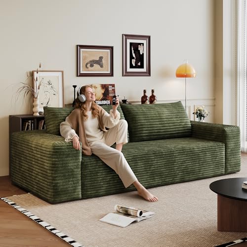 63" Loveseat Sofa in a Box,Plush Corduroy Fabric Deep Seat Couch,No Assembly Required,Space-Saving Design,Comfy Seater Sofa for Living Room, Apartment, Bedroom & Office,Modern,Green - color: Green, size: 63.2"