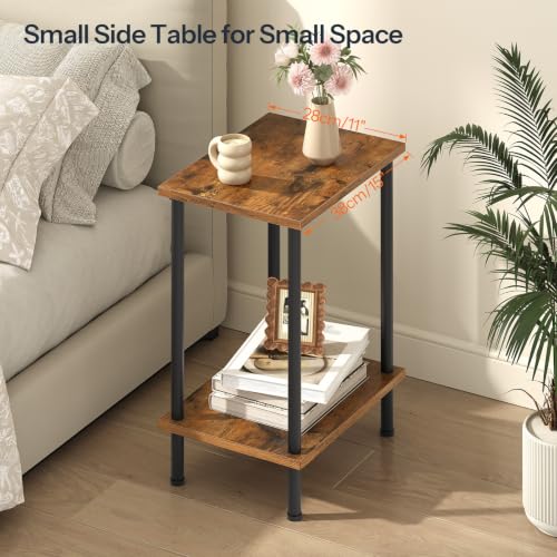 HOOBRO End Table, Small Side Table, Nightstand with 2-Layer Storage Shelves, Sofa Table for Small Spaces, Living Room, Bedroom, Stable Frame, Easy Assembly, Rustic Brown BF09BZ01 - color: Rustic Brown + Black