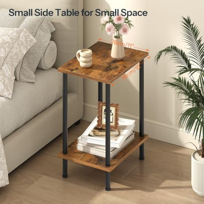 HOOBRO End Table, Small Side Table, Nightstand with 2-Layer Storage Shelves, Sofa Table for Small Spaces, Living Room, Bedroom, Stable Frame, Easy Assembly, Rustic Brown BF09BZ01 - color: Rustic Brown + Black