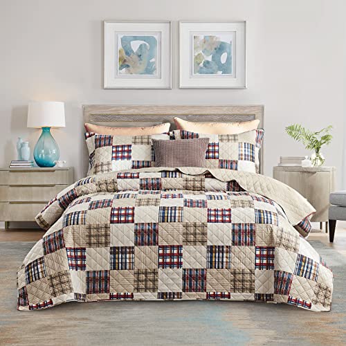 CHIXIN Plaid Quilt Queen Size - Classic Tartan Plaid Pattern - Lightweight Bedspread Coverlet Set, Country Patchwork Bedding Cover for All Season, 3 Piece, Beige - color: Violey/Wisteria/White, size: Full/Queen(90"x92")