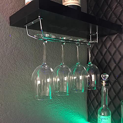 14-Inch Wine Glass Rack, Under Cabinet Wine Glass Holder Stainless Steel Chrome Finish Stemware Rack - Hanging Stemware Holder for Cabinet Kitchen Bar, Set of 2 - color: Silver Chrome, size: 14 Inch 2 Pack